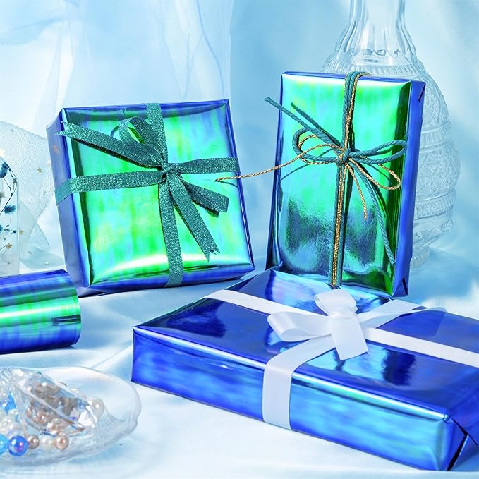 LeZakaa Holographic Wrapping Paper Roll, Bluish Green Design for Birthday, Christmas, Valentine's, Mother's Day, Holiday, Large Roll, 30 inches x 32.8 Feet (92.9 sq.ft.)
