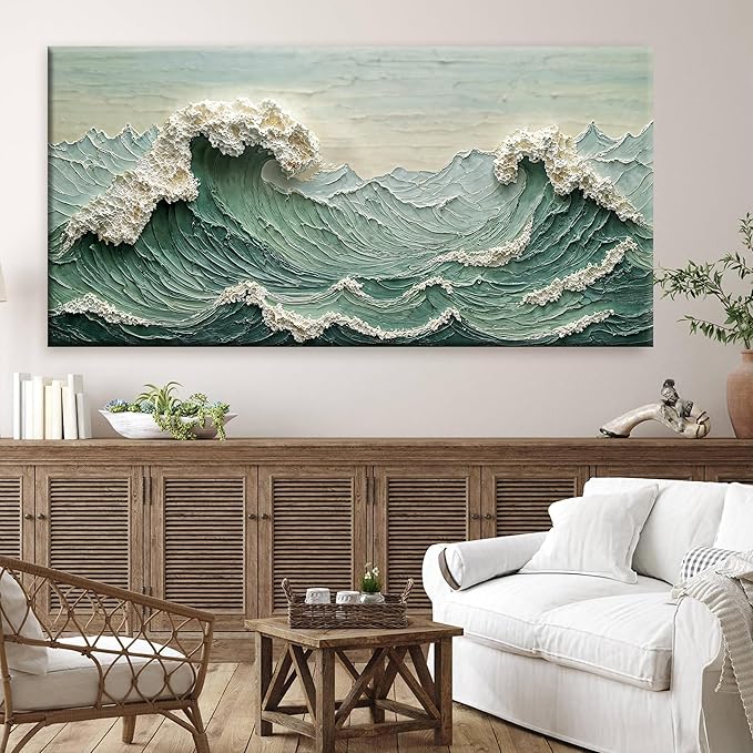 Canvas Wall Art Decor Pictures Large Sea Wave Abstract Wall Decor Print Modern Abstract Green Wall Art Painting Pictures For Living Room Home Kitchen Office Artwork 29 X 58 Inch