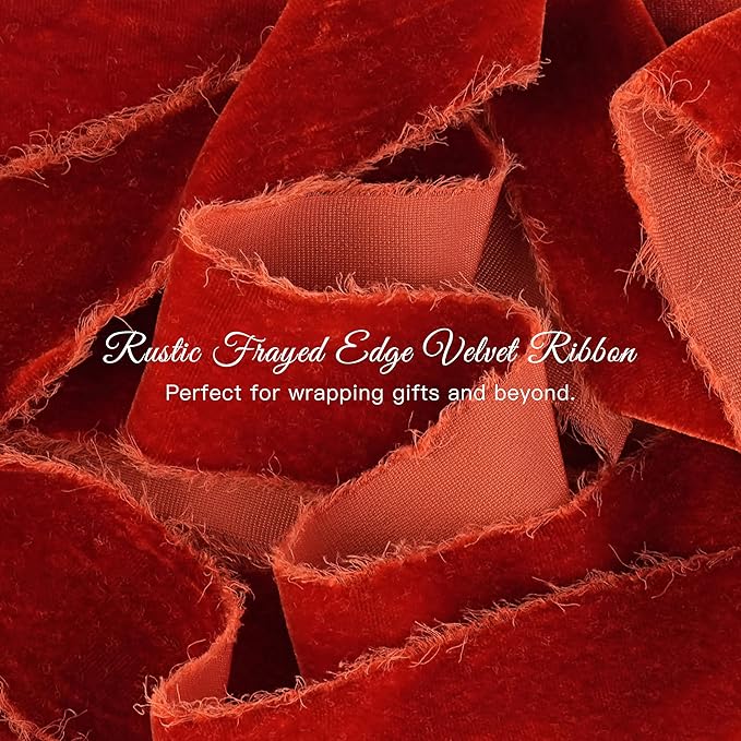 MAYREEL 2 Inch Rust Velvet Ribbon Hand Torn Autumn Silk Frayed Edge for Thanksgiving Bridal Bouquets Invitations Wedding Vow Books Gift Baskets 3 Yards