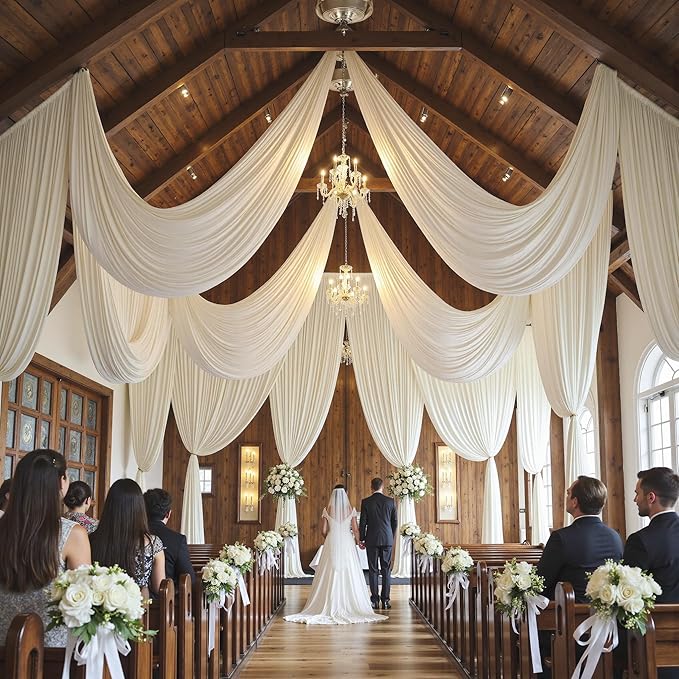 PartyVillage 20ft×15ft Ivory Backdrop Curtain for Wedding Parties, 4 Panels Wrinkle Free 15 FT Long Polyester Photo Backdrop Drapes Back Drop Cloth for Birthday Photography Background