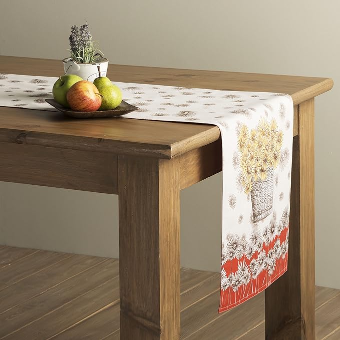Maison d' Hermine Table Runner 100% Cotton Single Layer Table Runners 60 inches Long for Thanksgiving Christmas Decorations Home Kitchen Dining Party Wedding (Bagatelle, 14.5" x 60")