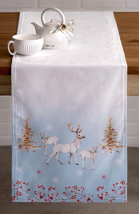 Maison d' Hermine Table Runner 100% Cotton Double Layer Table Runners 108 inches Long for Thanksgiving Christmas Decorations Home Kitchen Dining Party Wedding (Fairy Tale Forest, 14.5" x 108")