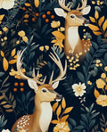 Deer Wallpaper Peel and Stick Vintage Blue Gold Floral Wallpaper Contact Paper 17.5" × 118" Waterproof Vinyl Self Adhesive Dark Wall Paper for Bedroom Walls Cabinet Locker Decor