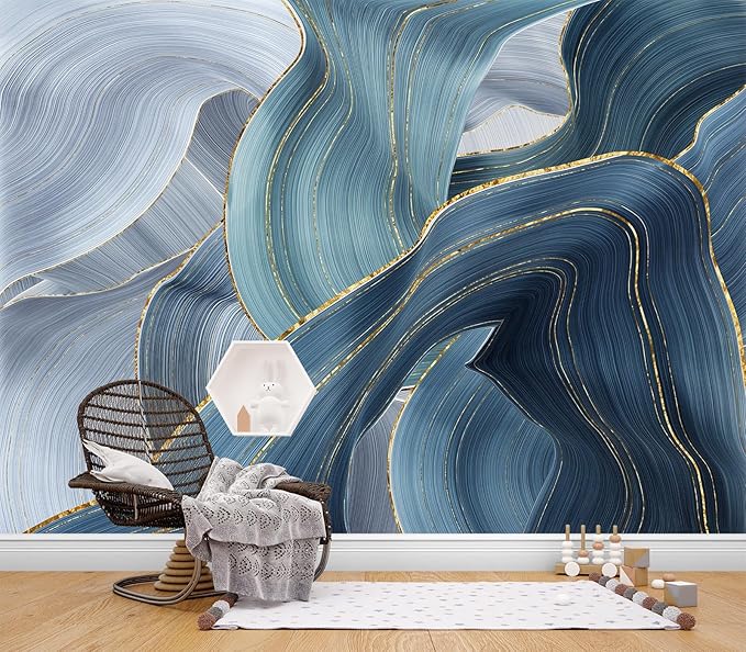 Eierme-Gilding Marble Blue Wall Mural Wallpaper for Bedroom Peel and Stick 90" x 67"