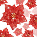 Boao 24 Pieces Glitter Poinsettia Artificial Christmas Flowers Poinsettia Decorations Wedding Christmas Tree Ornaments, 3/4/6 Inches (Red)