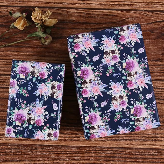 Aimyoo Purple Floral Wrapping Paper Jumbo Roll 17 in x 60 ft, Daylily Flower Gift Wrap for Wedding Birthday Bridal Shower