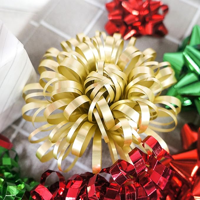 CT CRAFT LLC Gift Bows 22 PCS Set Multi Colored Assorted - Bow x 18 pcs + Kegg Roll x 4 pcs - Red/Gold/Green, Holiday Christmas Birthday Party Wrapping