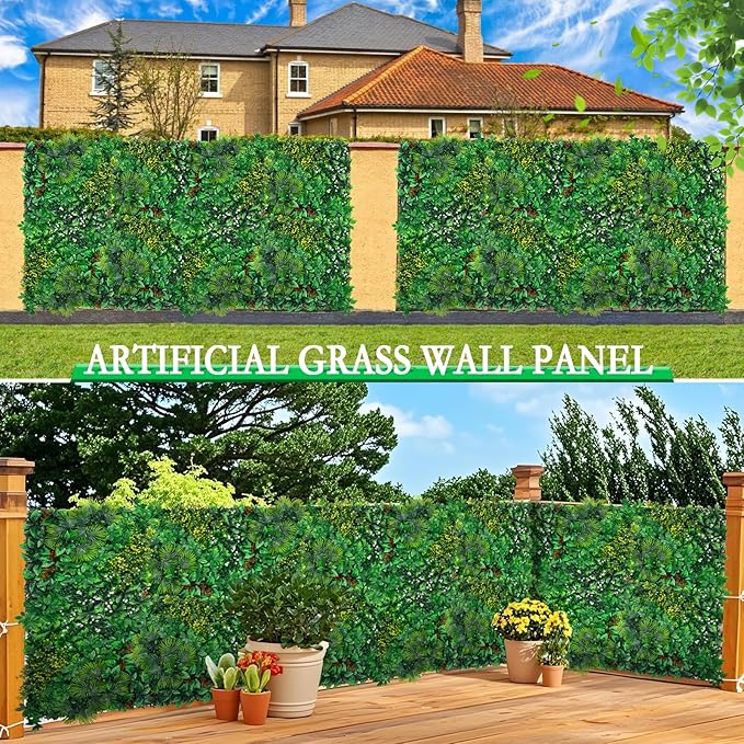 Artificial Grass Wall Panels, 20''x20'' 6pcs Boxwood Wall Panels with Tropical Leaves, Faux Greenery Privacy Fence Screen, Grass Backdrop for Outdoor Indoor Garden Birthday Wedding Decor
