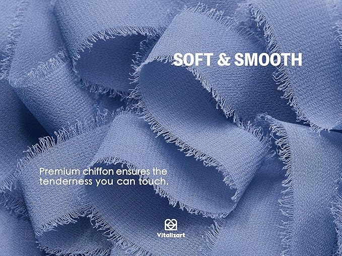 Vitalizart Dusty Blue Chiffon Silk Ribbon 1" x 21 Yd Fringe Fabric Package (3 Rolls * 7 Yd) for Wedding Invitations Bridal Bouquets Decorations Gifts Wrapping & Bow Making