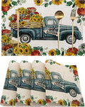 Thanksgiving Placemats Set of 4, Pumpkin Autumn Truck Place Mats Heat Resistant Washable Non-Slip Table Mats for Party Kitchen Dining Decor 12x18 Inch