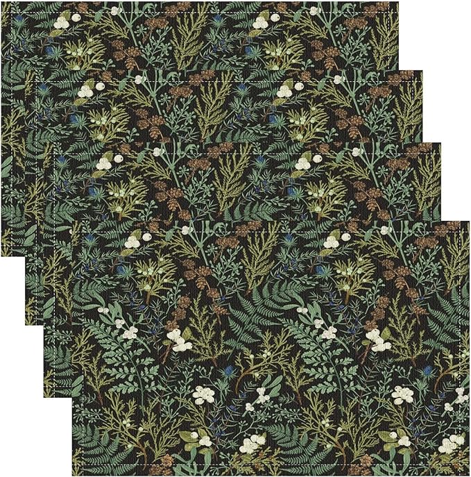 Vintage Botanical Placemats Set of 4, 17x12 Inch Rustic Farmhouse Retro Plant Green Nature Art Print Table Mats for Home Party Kitchen Dining Decor