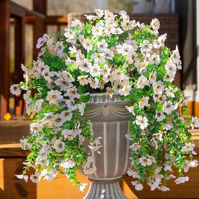 INSPRING Artificial Faux Outdoor Outside Flowers Plants, 2 PCS Fake Silk UV Resistant Look Real White Daisy Trailing Vines for Front Door Porch Planter Urn Patio Balcony Decoration