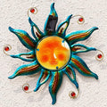18 "Solar Sun Face Wall Art - Metal Sun Sculpture with LED Lights & Smiling Face, Outdoor Wall Hanging Decorations (Blue)