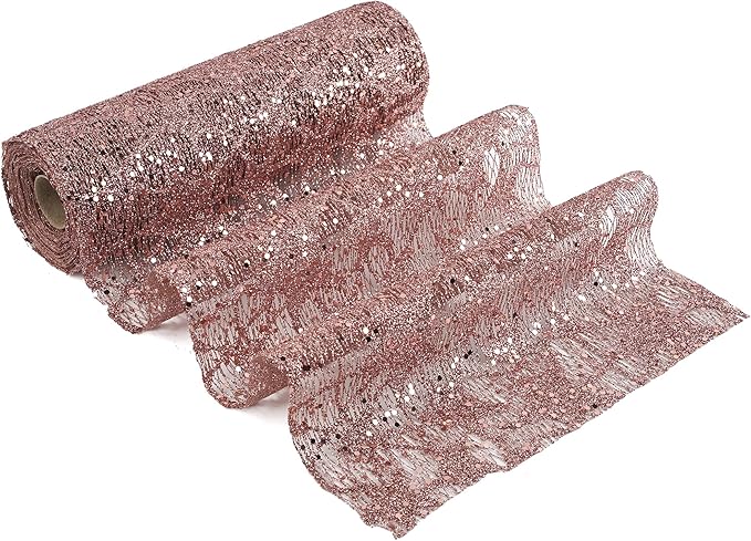 MEEDEE Rose Gold Glitter Mesh Star Web Ribbon 10 Inch Wide by 10 Yards Roll Rose Gold Fabric Ribbon Decorative Mesh Ribbon for Christmas Tree, Garland, Wreaths, Bows, Home Decor