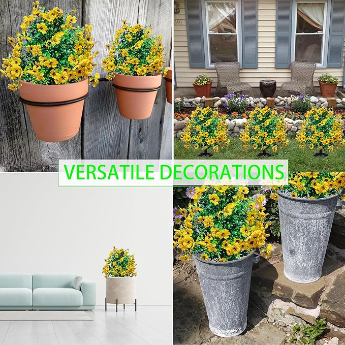 2 Pcs Artificial Boxwood Topiary Ball Trees - 23" With Ground Spike, Fake Evergreen Tree, UV Resistant Faux Greenery Shrubs & Bushes for Porch, Garden, Front Yard Decor, Indoor/Outdoor -Yellow