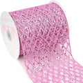 VATIN 6" Pink Christmas Ribbon, Pink Glitter Mesh Diamond Web Sequin Dots Wired Christmas Ribbon for Gift Wrapping Bow Making Wreath Supply-10 Yards