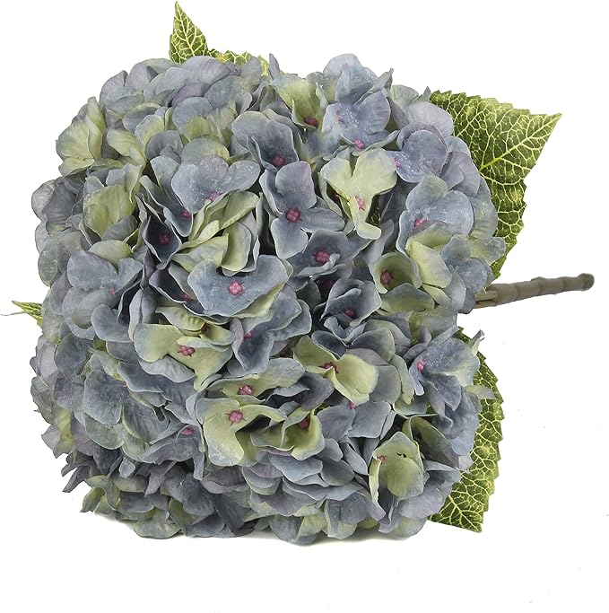 2Bouquets Artificial Fake Flowers Plants Silk Hydrangea Arrangements Wedding Bouquets Decorations Plastic Floral Home Kitchen Garden Party Festival Bar DIY (Bluish Green)