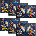 Colorful Butterfly Placemats Set of 6, Spring Place Mats, Florals Dining Table Mats, Rustic Washable Placemats for Kitchen Dining Room Home Decor 18L'' × 12W''