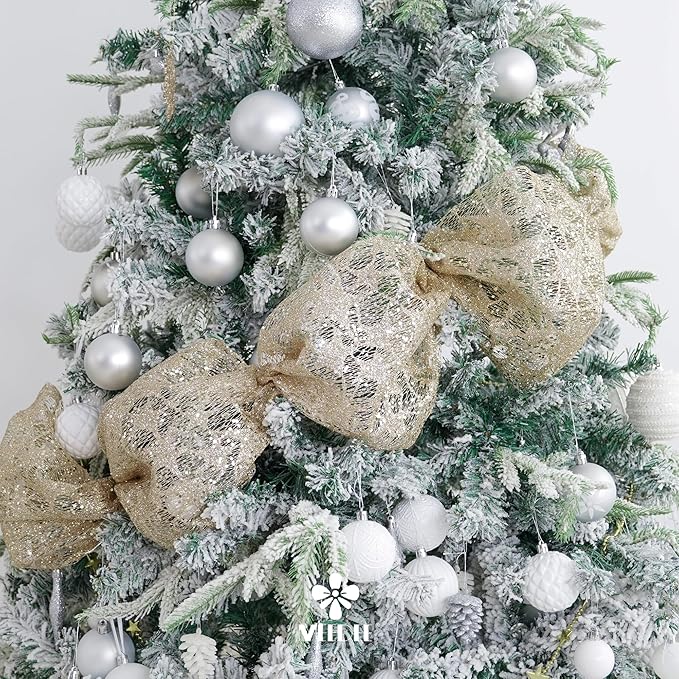 MEEDEE Champagne Gold Glitter Mesh Star Web Ribbon 10 Inch Wide by 10 Yards Roll Champagne Fabric Ribbon Decorative Champagne Mesh Ribbon for Christmas Tree, Garland, Holiday Wreaths, Bows