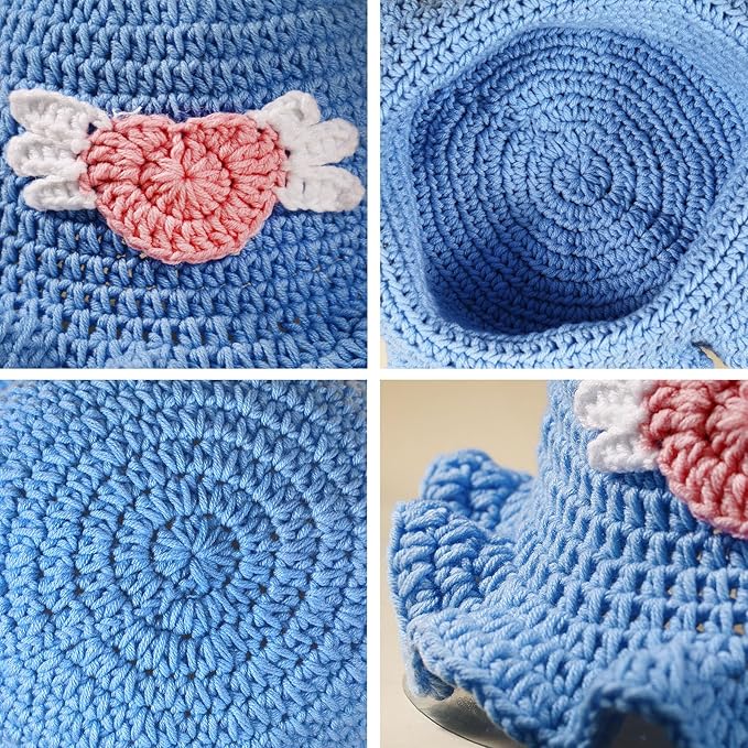 Crochet Bucket Hat for Women Flower Knit Hat Hollow Out Foldable Cap Hats