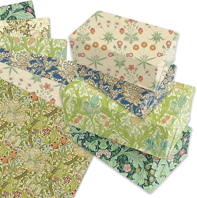 12 Sheets William Morris Wrapping Paper Set William Morris Gift Wrapping Paper 6 Design Green Vines and Flowers Pattern Paper for Flowers Themed Party Wedding Bridal Shower Baby Shower 20'' x 27''