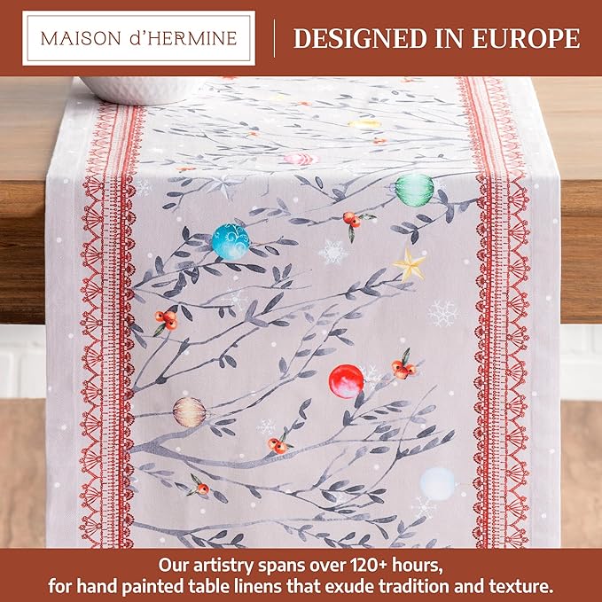 Maison d' Hermine Table Runner 100% Cotton Single Layer Table Runners 108 inches Long for Thanksgiving Christmas Decorations Home Kitchen Dining Party Wedding (Fairy Christmas, 14.5" x 108")