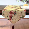 Tache Floral Red Roses Birds Golden Woven Table Runner - Vintage Tapestry Botanical Kitchen Dining Dinner Linens Cloth - 13 x 54 inches