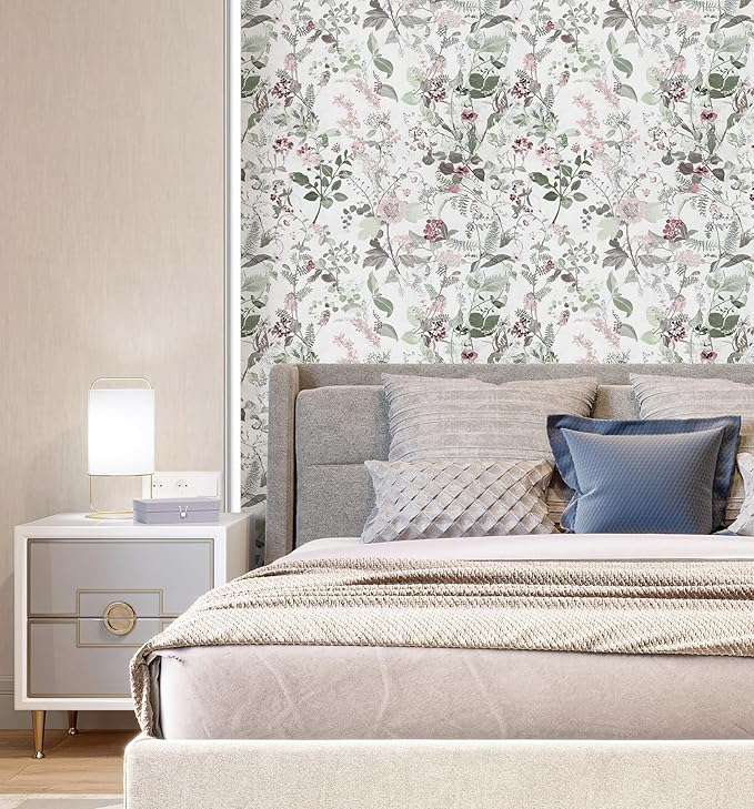 Erfoni 17.7"x118" Floral Peel and Stick Wallpaper Boho Floral and Leaf Contact Paper for Cabinets Decorative Wallpaper Flower Modern DIY Self Adhesive Removable Wall Paper Covering Bedroom Wall Vinyl