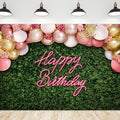 Riyidecor Green Leaves Happy Birthday Backdrop Polyester Fabric Neon Pink Balloon Flower Floral Butterfly Botanical Plant Bday 8Wx6H Feet Women Girls Photography Background Birthday Photo Studio Shoot