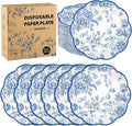 100 Pieces Blue Floral Paper Plates 9 Inches Disposable Blue and White Flower Scalloped Plates Vintage Floral Dinner Dessert Decorative Plate for Wedding Baby Shower Birthday Party Supplies