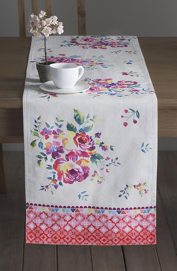 Maison d' Hermine Table Runner 100% Cotton Single Layer Table Runners 72 inches Long Decorative for Kitchen Dining Party Baby Shower Wedding Bridal Shower Spring Summer (Rose Garden, 14.50" x 72")