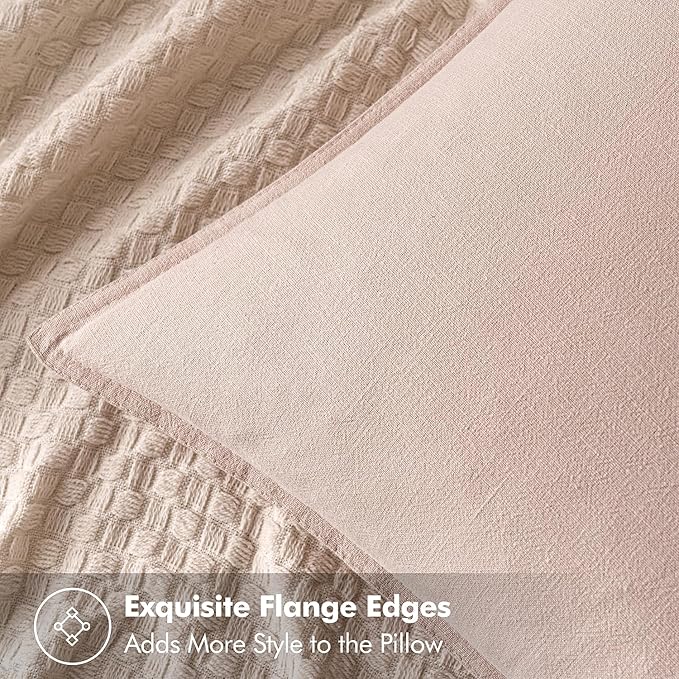 MIULEE Decorative Linen Euro Sham Pillow Covers 22x22 Inch Light Pink Boho Farmhouse Neutral Couch Throw Pillows for Bed Pack of 2 Accent Modern Pillowcase Sofa Livingroom Home Decor