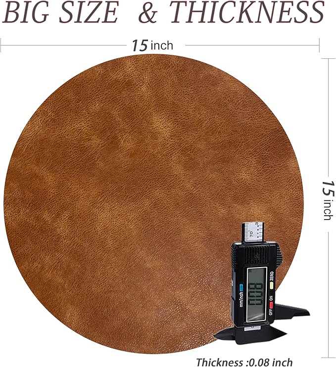 UnivoColors PU Leather Placemats Set of 8,15 Inches Round Washed Cowhide Pattern Table Mats for Dining Table, Kitchen, Party Decoration(Retro Reddish Brown)