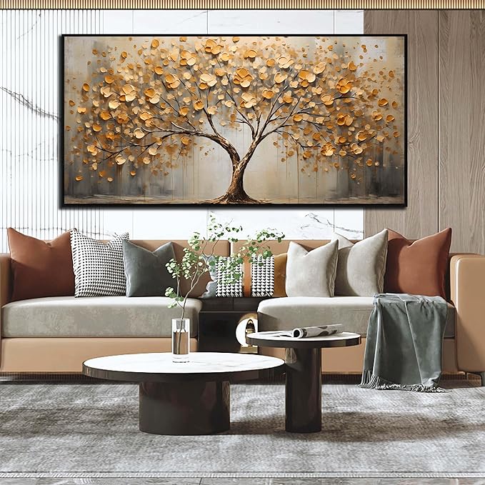 WDHCG Tree Pictures Wall Decor for Living Room - Gold Wall Art for Office - Frames Wall Art for Bedroom Size 29" x 59"