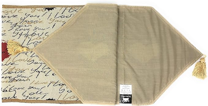 Tache Romantic Cursive Handwritten Love Letter Valentine Hearts Beige Table Runner - Vintage Farmhouse Woven Tapestry Kitchen Dining Dinner Linen Napery Cloth - 13 x 72 inches
