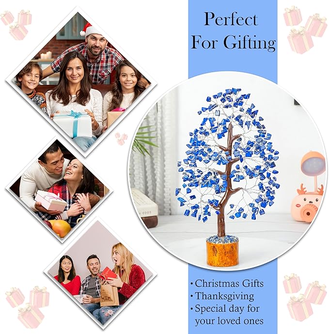 Lapis Lazuli Crystal Tree of Life healing crystals Spiritual Blue Shelf Decorations & Crystal Decor Feng Shui Table Decor Gifts for Men Dad & Boyfriend or Perfect Housewarming Home Accents Decor Gift