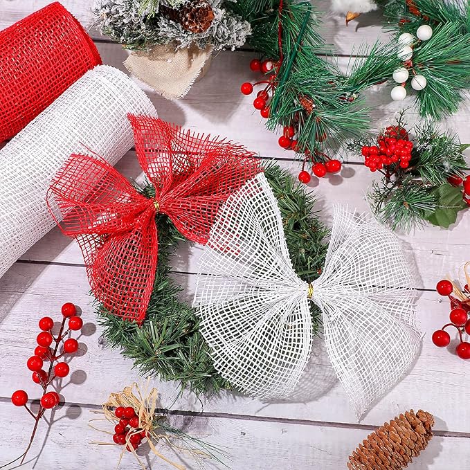 Chuangdi 4 Rolls Poly Burlap Mesh Poly Burlap Deco Ribbon Mesh Roll for Christmas Spring Summer Easter 4th of July DIY Flower Wreath Garland, 10 Inch