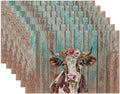 Highland Cow Retro Placemats Set of 6 Washable Table Mats for Kitchen Dining Table,Heat-Resistant Place Mats for Indoor Outdoor Party Holiday Decoration
