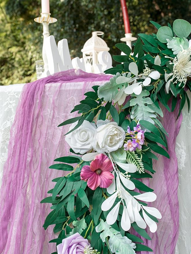 9FT Wedding Arch Flower Garland, Handmade Wedding Table Decorations,Head Table Floral Decor for Noble and Charming Wedding Ceremony