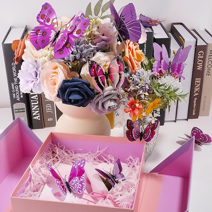 SAOROPEB 3D Butterfly Wall Decor, 72 Pcs Double Layer Butterfly Decorations for Party Decorations Locker Decor Refrigerator Decal, Reusable (Purple)