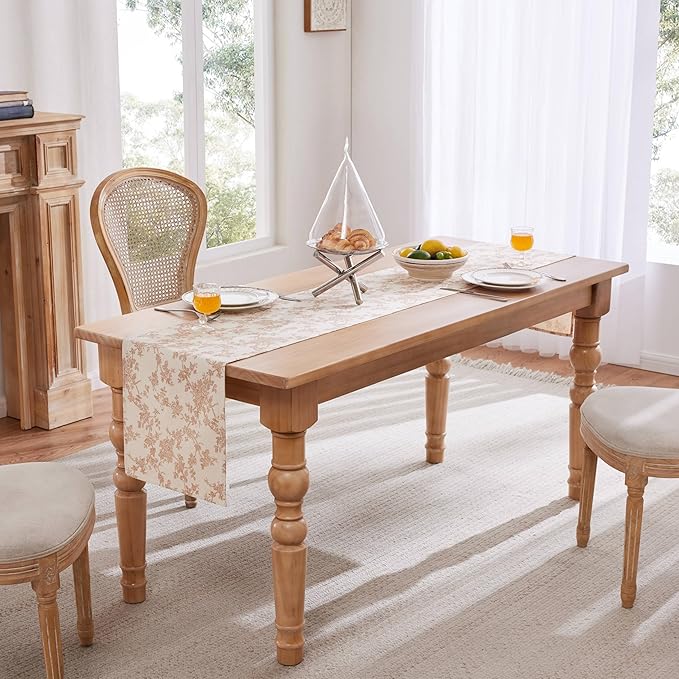 100% Cotton French Pastoral Table Runners, 13x90 Inch Terracota Farmhouse Table Runners 90 Inches Long, Vintage Flowers Print Home Decors
