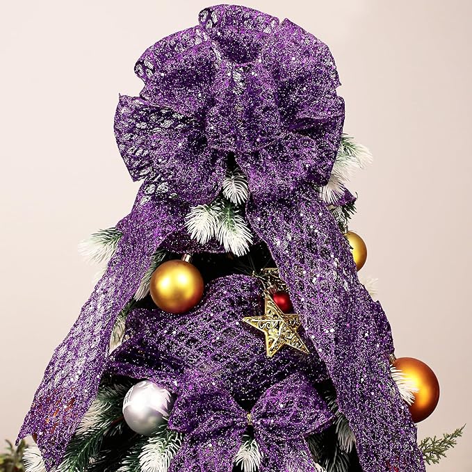 VATIN 2-1/2" Purple Christmas Ribbon, Purple Glitter Mesh Diamond Web Sequin Dots Wired Christmas Ribbon for Gift Wrapping Bow Making Wreath Supply-10 Yards