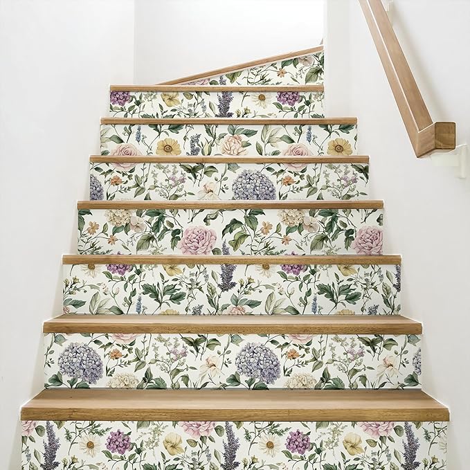 HeloHo Floral Peel and Stick Wallpaper Vintage Floral Contact Paper Boho Flower Botanical Wallpaper Removable Self Adhesive Farmhouse Wall Paper for Cabinets Bathroom Bedroom Vinyl 17.3"x78.7"