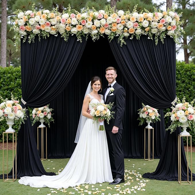 PartyVillage 20ft×15ft Black Backdrop Curtain for Halloween Parties, 4 Panels Wrinkle Free 15 FT Long Polyester Photo Backdrop Drapes Back Drop Cloth for Birthday Photography Background