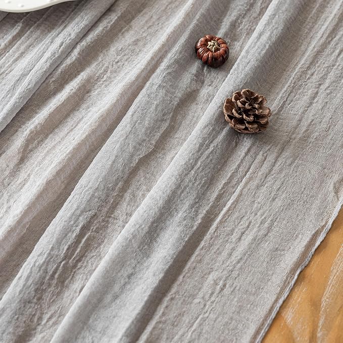 6pcs Grey Gauze Rustic Cheesecloth Table Runner 120 Inch 10 FT for Wedding Baby Shower Bridal Shower Birthday Engagement Garden Outdoor Party Long Sheer Boho Decorations