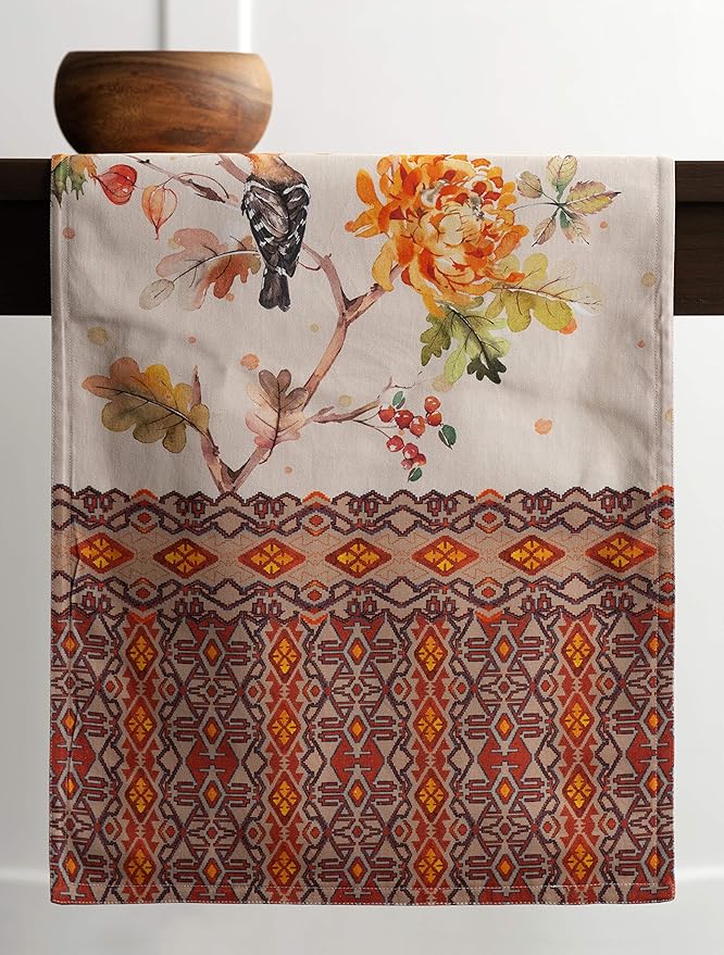 Maison d' Hermine Table Runner 100% Cotton Double Layer Table Runners 108 inches Long for Thanksgiving Christmas Decorations Home Kitchen Dining Party Wedding (Kelim - Prairie, 14.5" x 108")