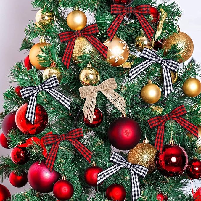 7Rainbows 30pcs 2.5" Buffalo Check Plaid Ribbon Twist Tie Bows Gingham Ribbon Bows for Tying Up Packages Gift Wrapping Christmas Tree(Black and White)