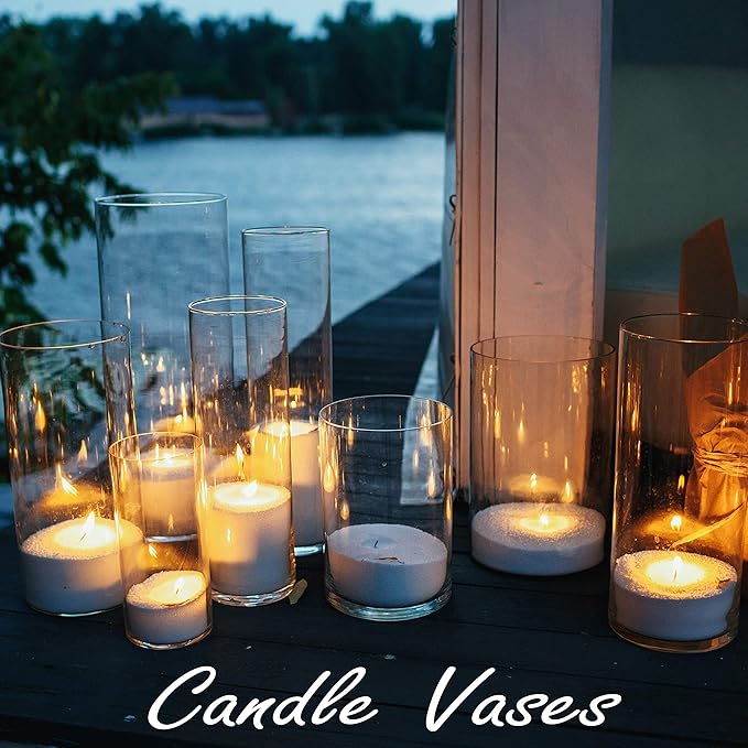 CYS Excel Clear Glass Cylinder Flower Vase, 14" Height x 4" Diameter, Elegant Hand-Blown Glass Wedding Floral Centerpiece Versatile Hurricane Candle Holder