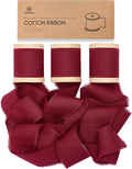 Vitalizart Burgundy Red Ribbon 1-1/2" x 15 Yd 100% Cotton Handmade Frayed Fringe Fabric Ribbons for Gift Wrapping Wedding Invites Bridal Shower Bouquets Christmas Decorations