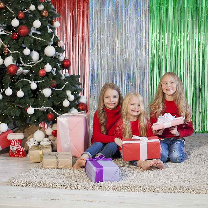 Foil Fringe Curtains Christmas Decorations Red Streamers Party Decorations - Melsan 3 Pack 3.2 x 8.2 ft red Fringe Backdrop Party Photo Backdrop for Back to School Birthday Party Baby Shower